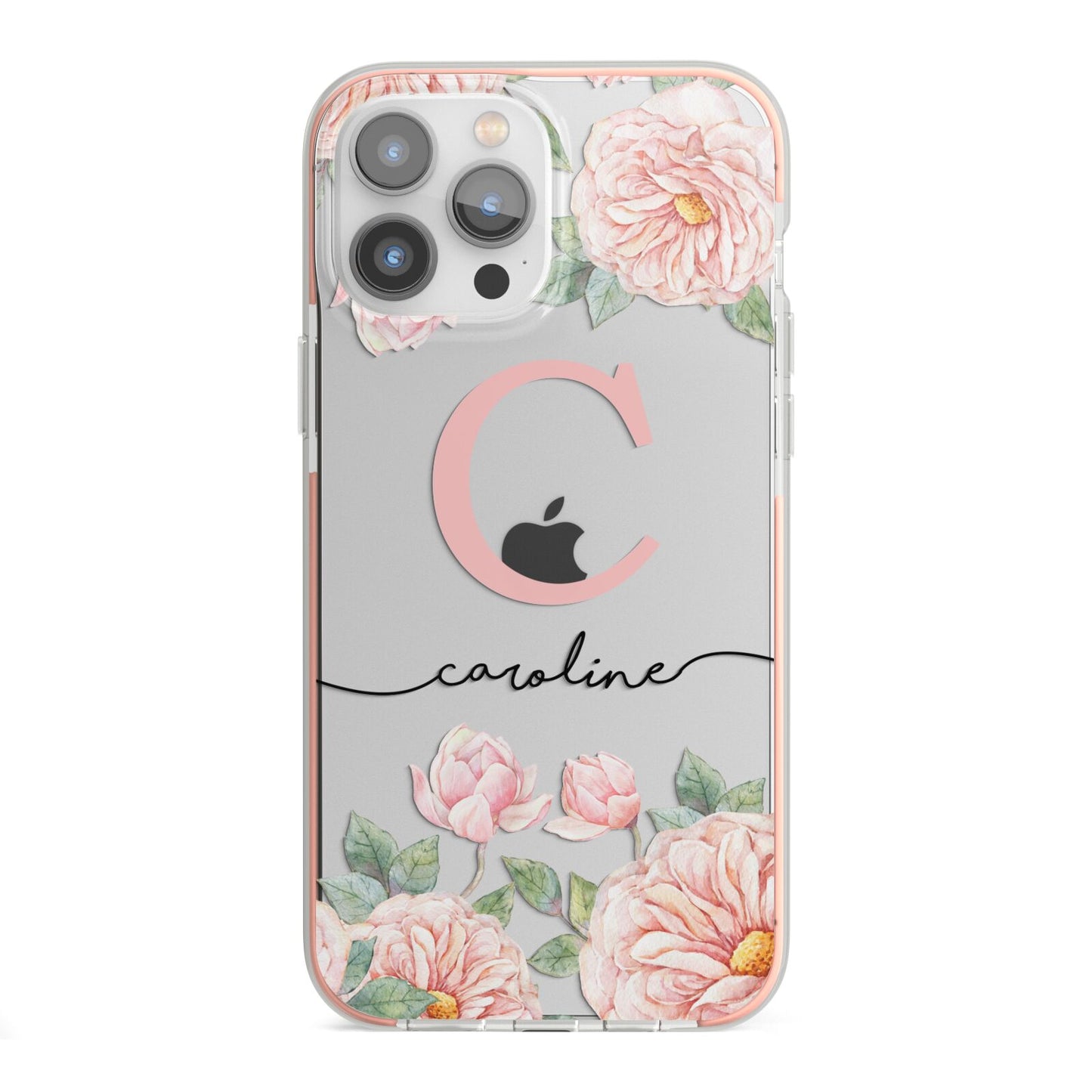 Personalised Pink Flowers iPhone 13 Pro Max TPU Impact Case with Pink Edges
