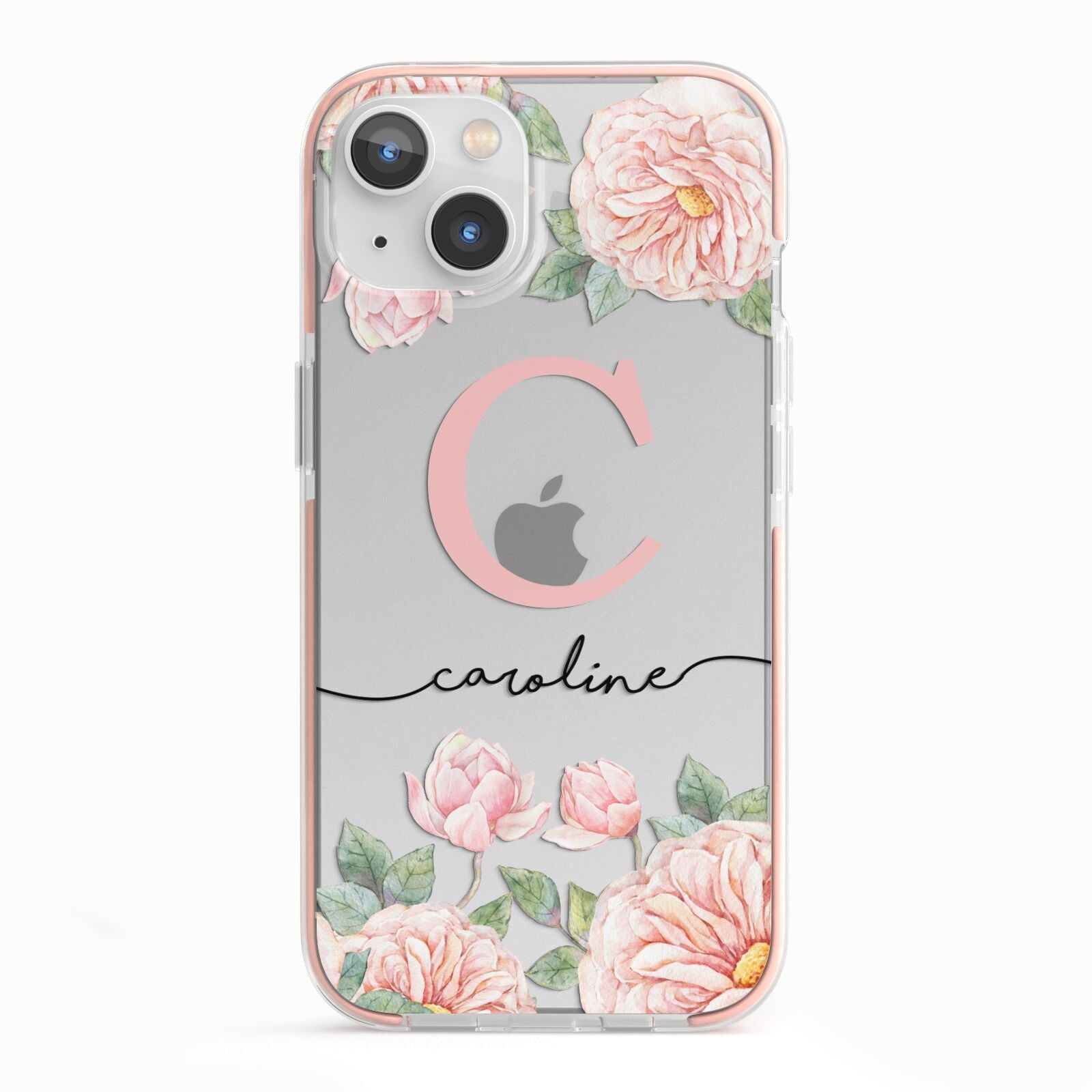 Personalised Pink Flowers iPhone 13 TPU Impact Case with Pink Edges