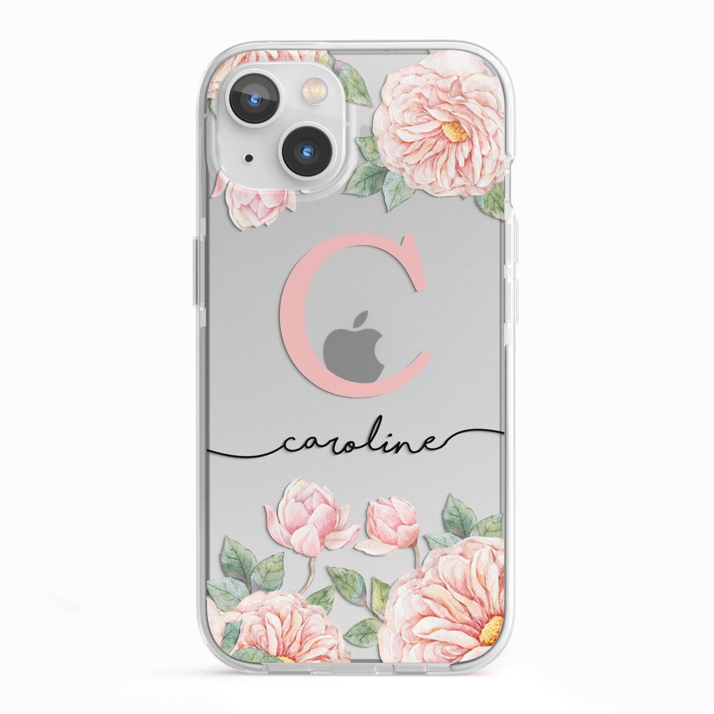 Personalised Pink Flowers iPhone 13 TPU Impact Case with White Edges