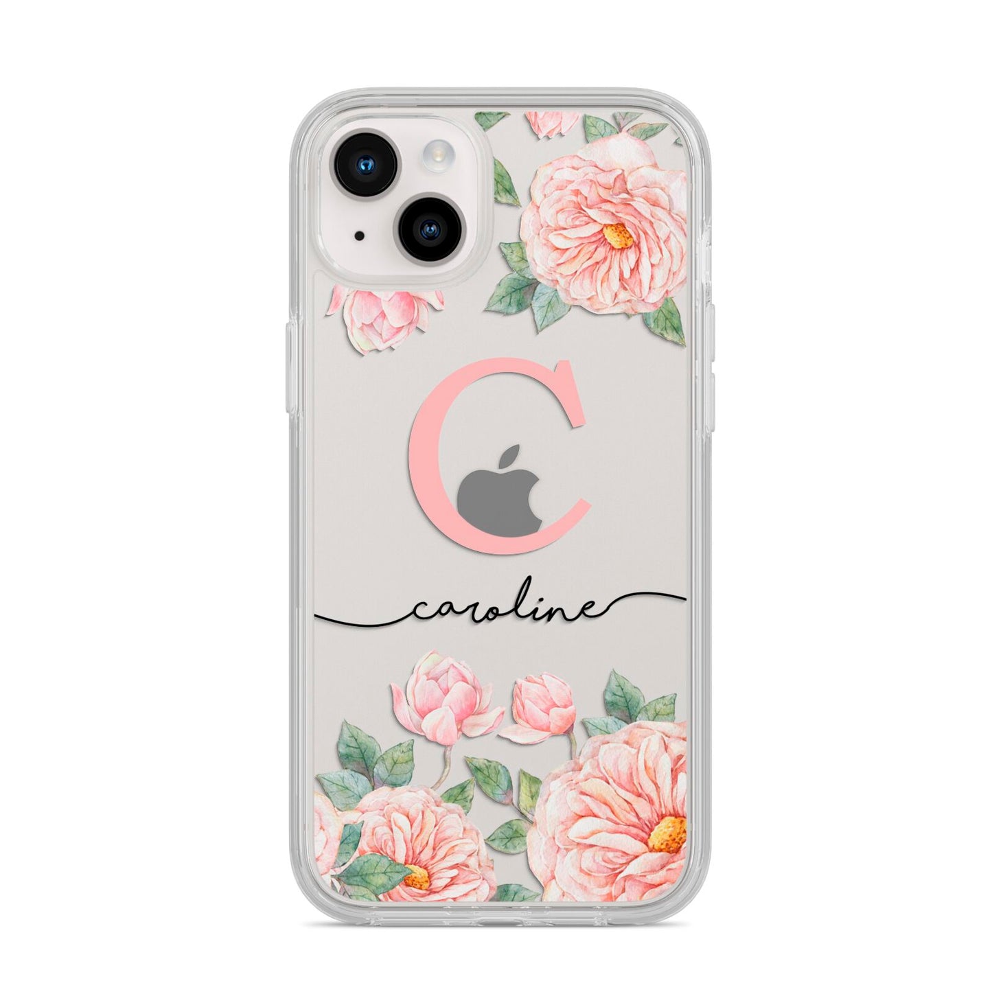 Personalised Pink Flowers iPhone 14 Plus Clear Tough Case Starlight