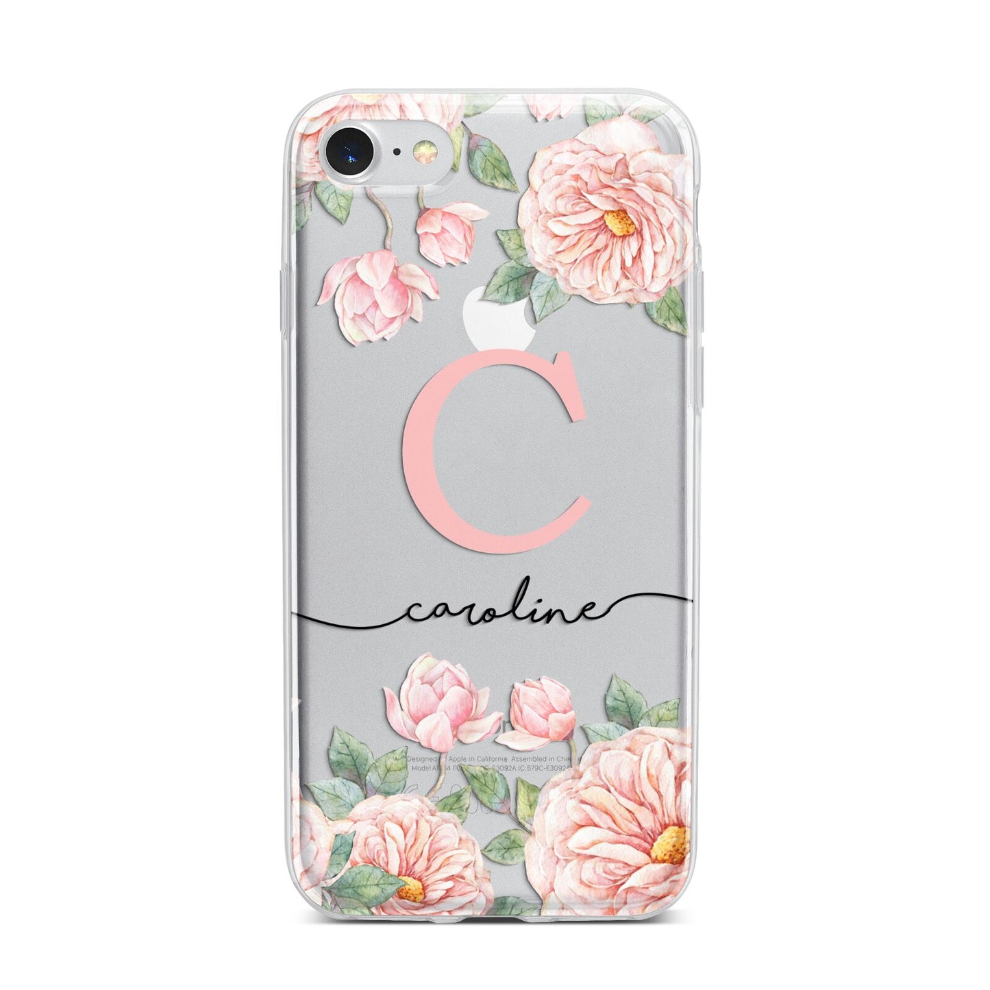 Personalised Pink Flowers iPhone 7 Bumper Case on Silver iPhone