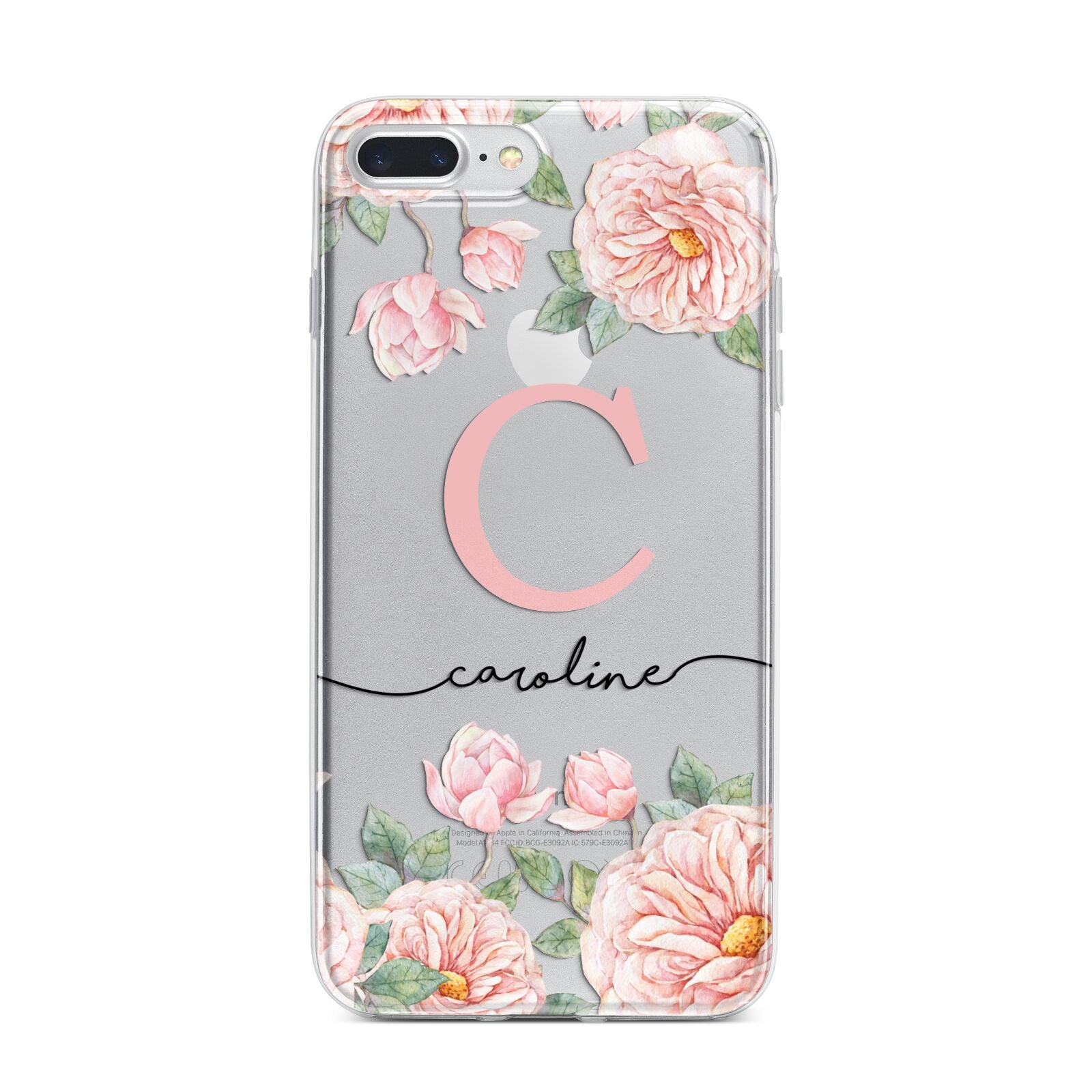 Personalised Pink Flowers iPhone 7 Plus Bumper Case on Silver iPhone