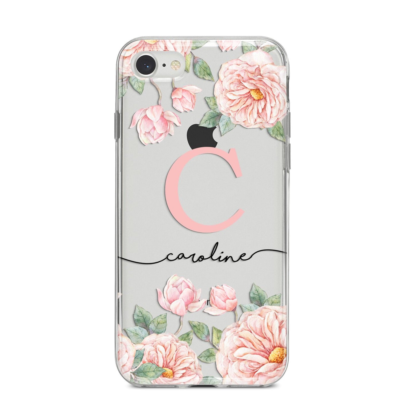 Personalised Pink Flowers iPhone 8 Bumper Case on Silver iPhone