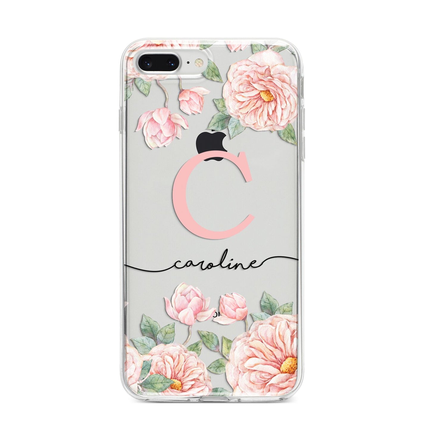 Personalised Pink Flowers iPhone 8 Plus Bumper Case on Silver iPhone