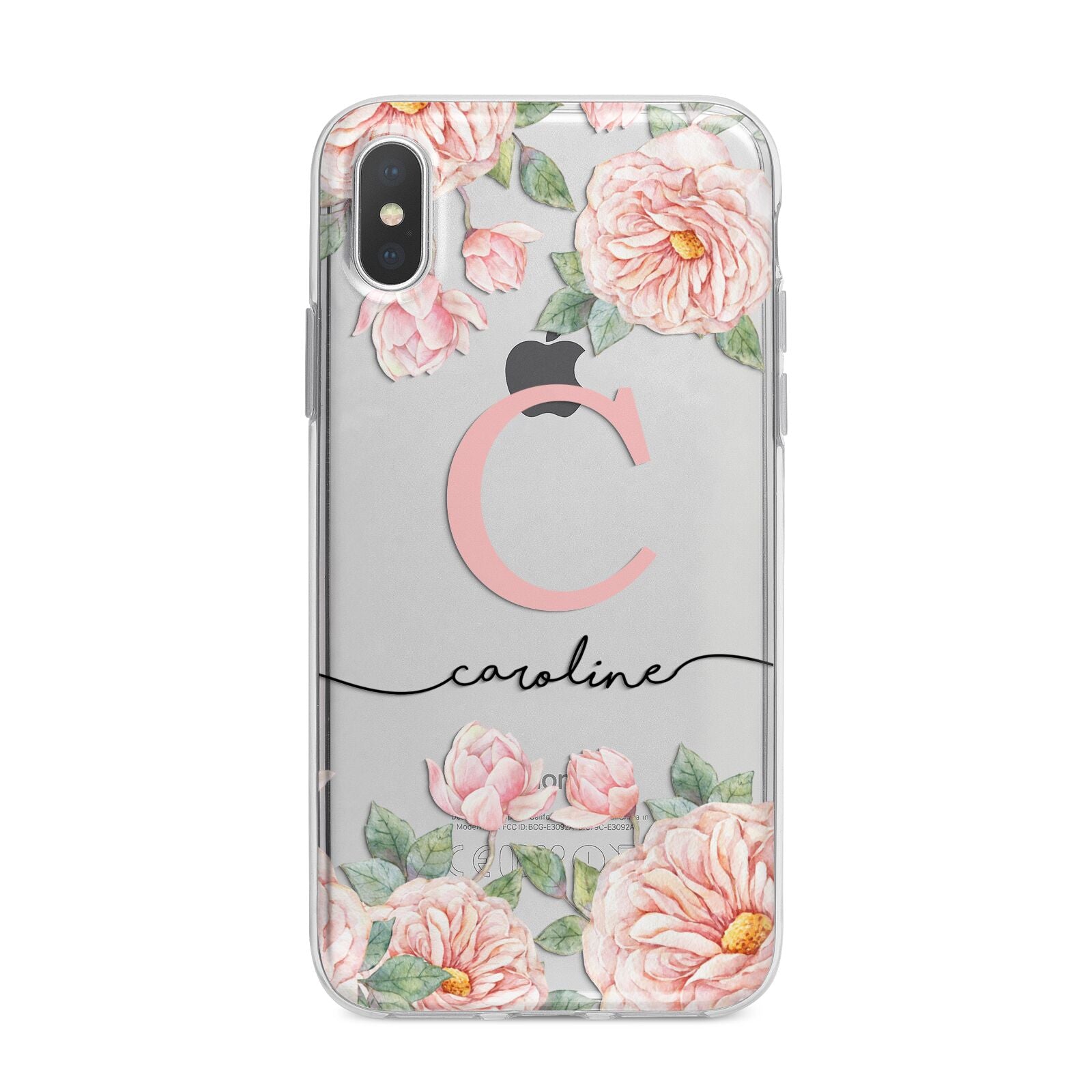 Personalised Pink Flowers iPhone X Bumper Case on Silver iPhone Alternative Image 1