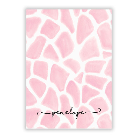 Personalised Pink Giraffe Print A5 Flat Greetings Card