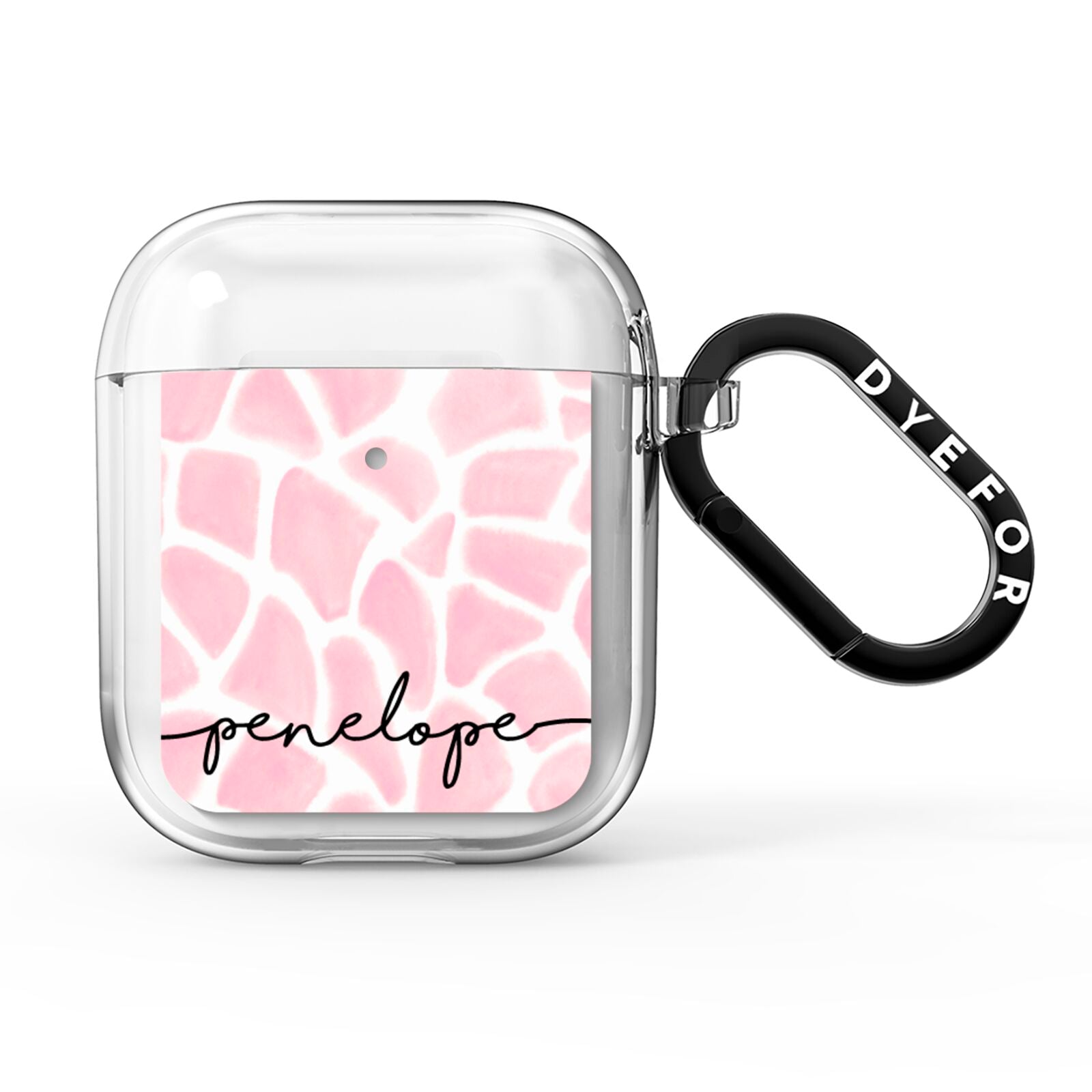 Personalised Pink Giraffe Print AirPods Clear Case