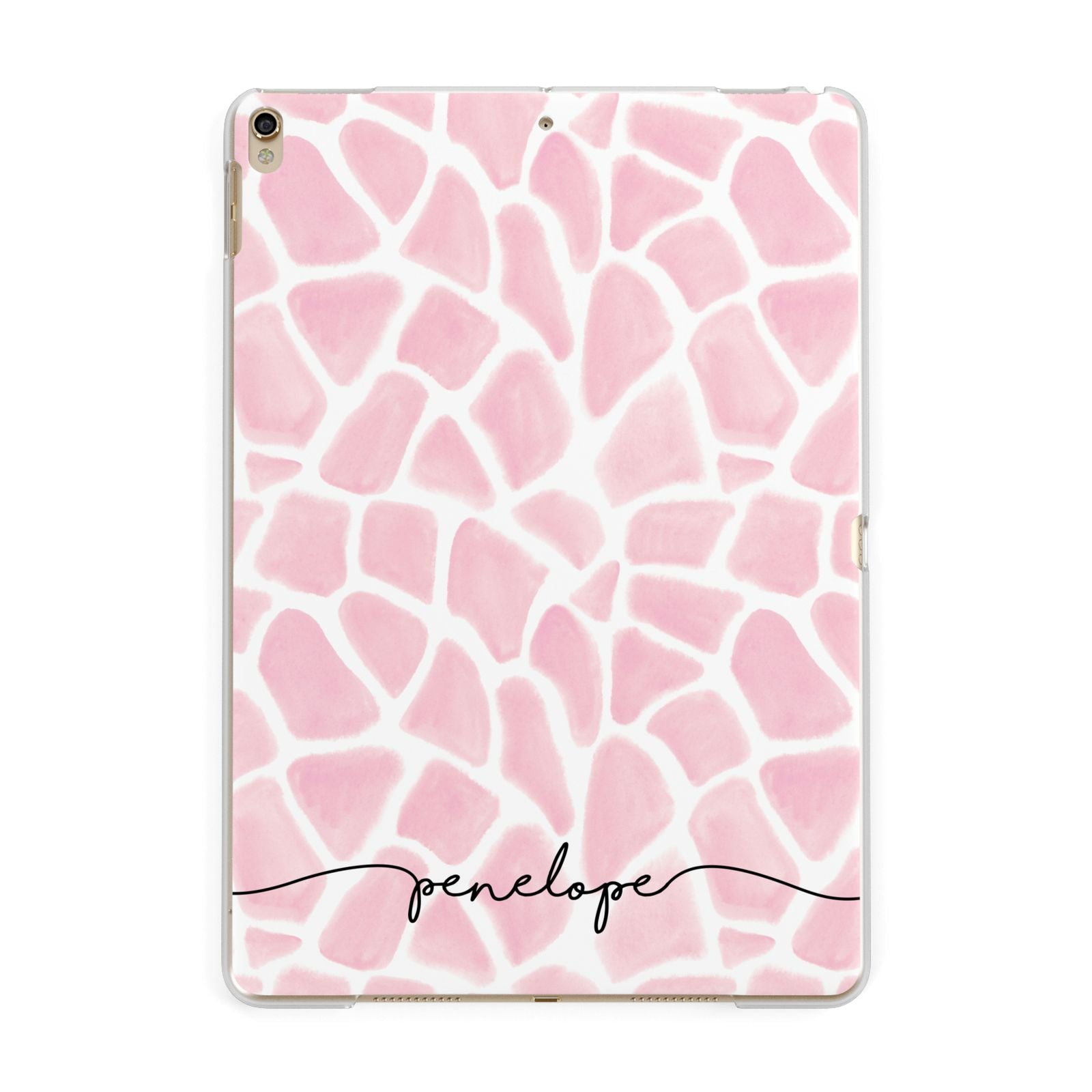 Personalised Pink Giraffe Print Apple iPad Gold Case