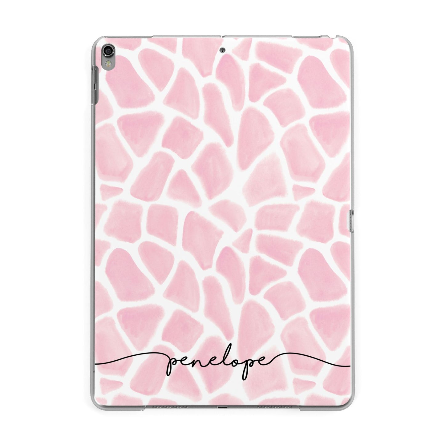 Personalised Pink Giraffe Print Apple iPad Grey Case