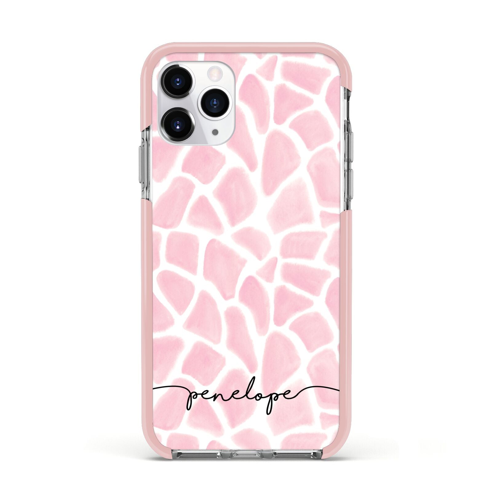 Personalised Pink Giraffe Print Apple iPhone 11 Pro in Silver with Pink Impact Case