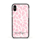 Personalised Pink Giraffe Print Apple iPhone Xs Impact Case Black Edge on Black Phone