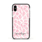 Personalised Pink Giraffe Print Apple iPhone Xs Impact Case Black Edge on Silver Phone