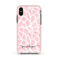 Personalised Pink Giraffe Print Apple iPhone Xs Impact Case Pink Edge on Black Phone