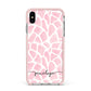 Personalised Pink Giraffe Print Apple iPhone Xs Max Impact Case Pink Edge on Silver Phone