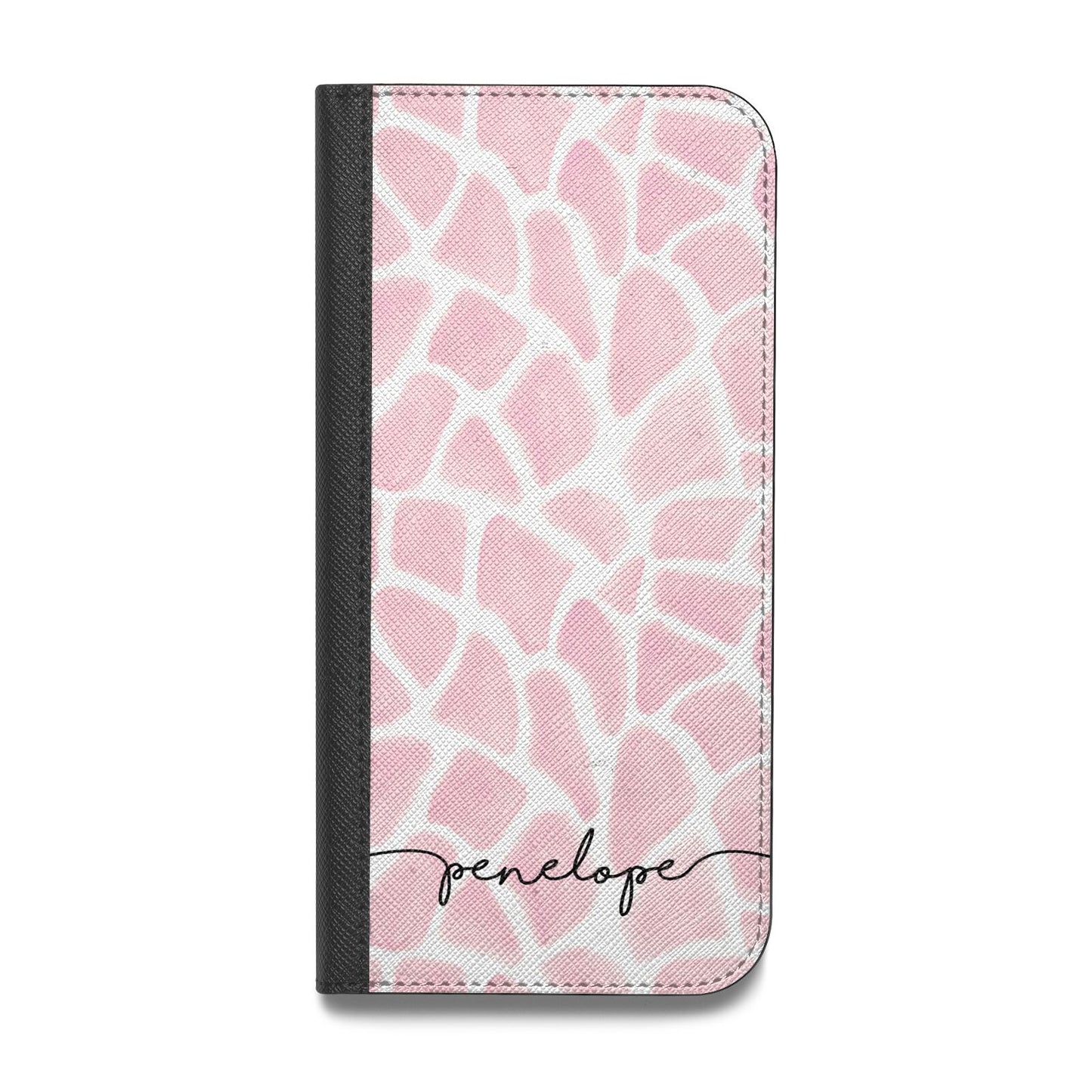 Personalised Pink Giraffe Print Vegan Leather Flip Samsung Case