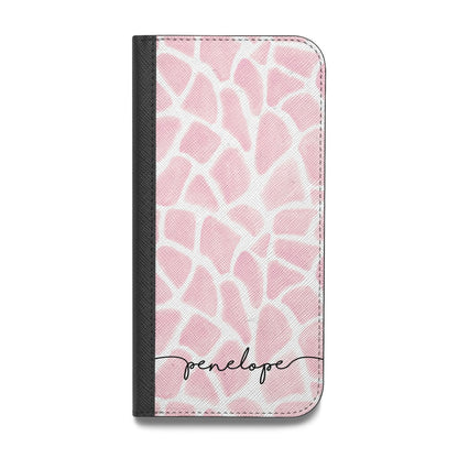 Personalised Pink Giraffe Print Vegan Leather Flip Samsung Case