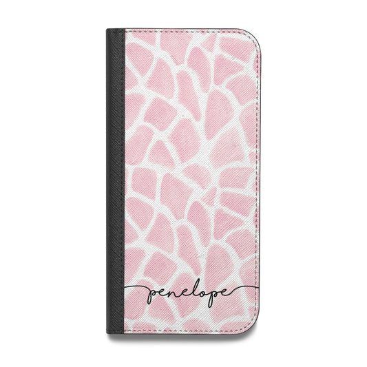 Personalised Pink Giraffe Print Vegan Leather Flip Samsung Case