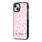 Personalised Pink Giraffe Print iPhone 13 Black Impact Case Side Angle on Silver phone