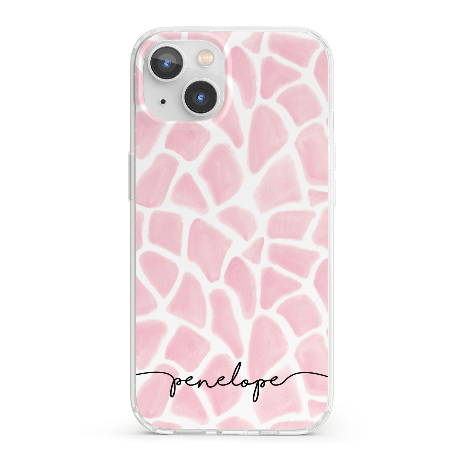 Personalised Pink Giraffe Print iPhone 13 Clear Bumper Case