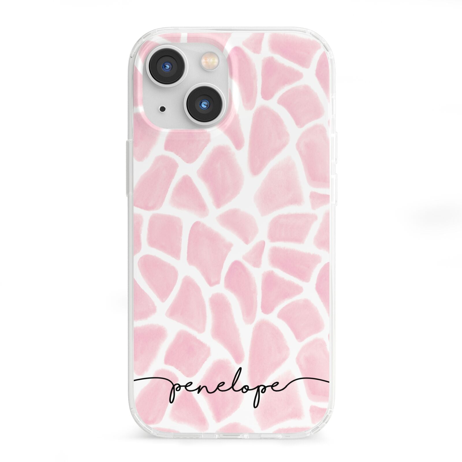 Personalised Pink Giraffe Print iPhone 13 Mini Clear Bumper Case