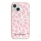Personalised Pink Giraffe Print iPhone 13 Mini TPU Impact Case with Pink Edges
