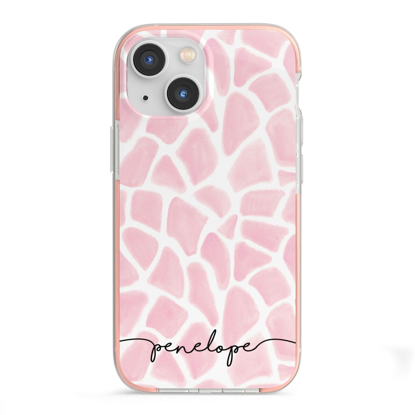 Personalised Pink Giraffe Print iPhone 13 Mini TPU Impact Case with Pink Edges