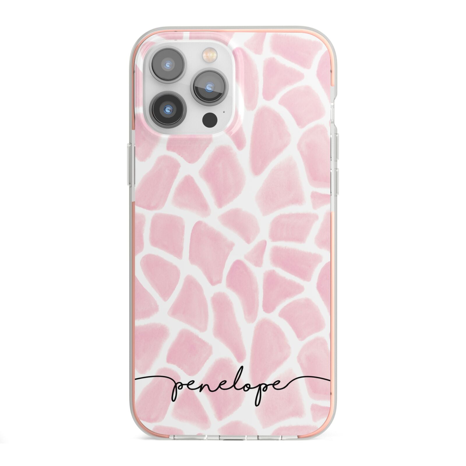 Personalised Pink Giraffe Print iPhone 13 Pro Max TPU Impact Case with Pink Edges