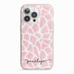 Personalised Pink Giraffe Print iPhone 13 Pro TPU Impact Case with Pink Edges