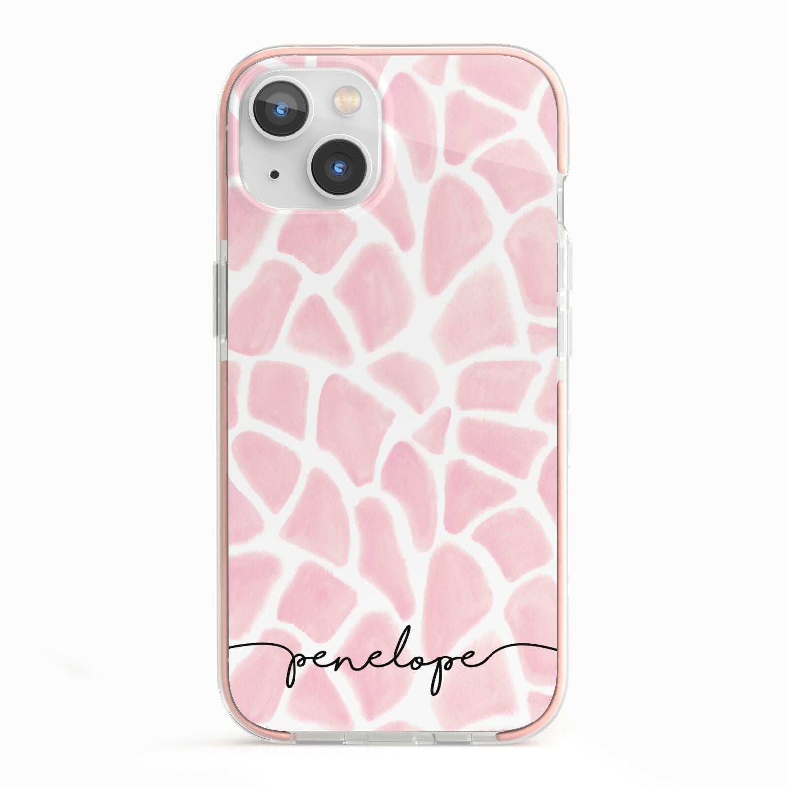 Personalised Pink Giraffe Print iPhone 13 TPU Impact Case with Pink Edges