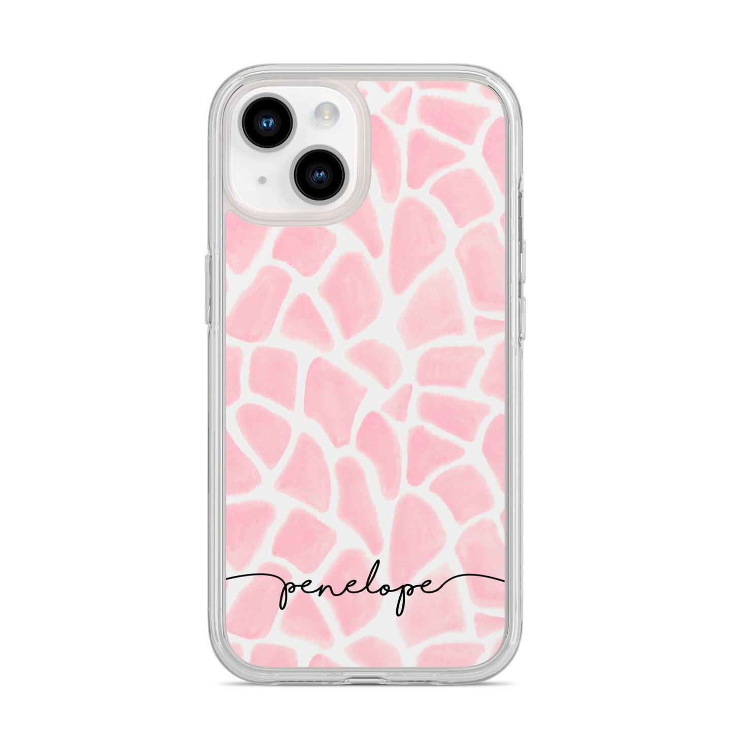 Personalised Pink Giraffe Print iPhone 14 Clear Tough Case Starlight