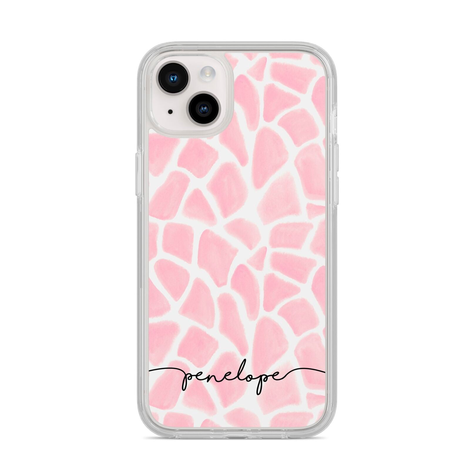 Personalised Pink Giraffe Print iPhone 14 Plus Clear Tough Case Starlight