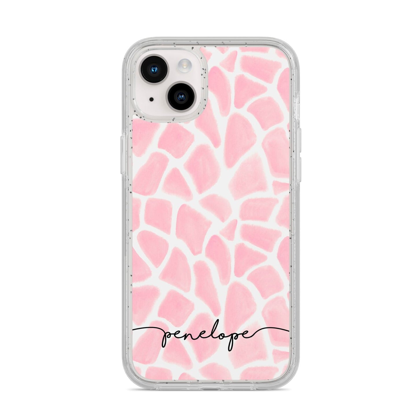Personalised Pink Giraffe Print iPhone 14 Plus Glitter Tough Case Starlight