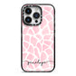 Personalised Pink Giraffe Print iPhone 14 Pro Black Impact Case on Silver phone