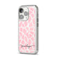 Personalised Pink Giraffe Print iPhone 14 Pro Clear Tough Case Silver Angled Image