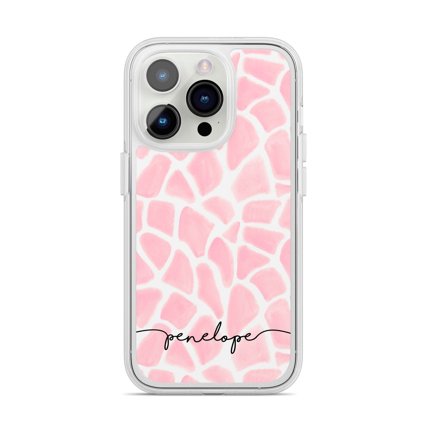 Personalised Pink Giraffe Print iPhone 14 Pro Clear Tough Case Silver