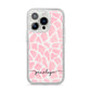 Personalised Pink Giraffe Print iPhone 14 Pro Glitter Tough Case Silver
