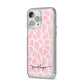 Personalised Pink Giraffe Print iPhone 14 Pro Max Clear Tough Case Silver Angled Image