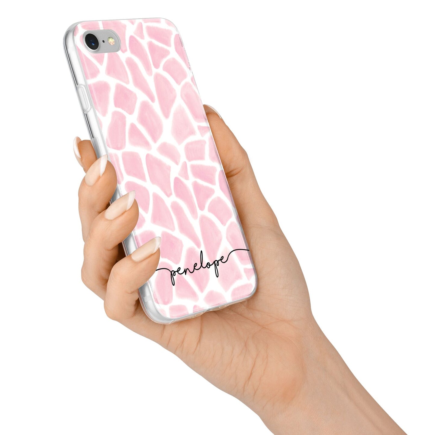 Personalised Pink Giraffe Print iPhone 7 Bumper Case on Silver iPhone Alternative Image