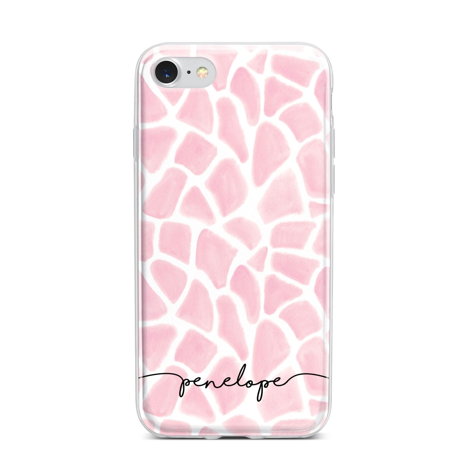 Personalised Pink Giraffe Print iPhone 7 Bumper Case on Silver iPhone