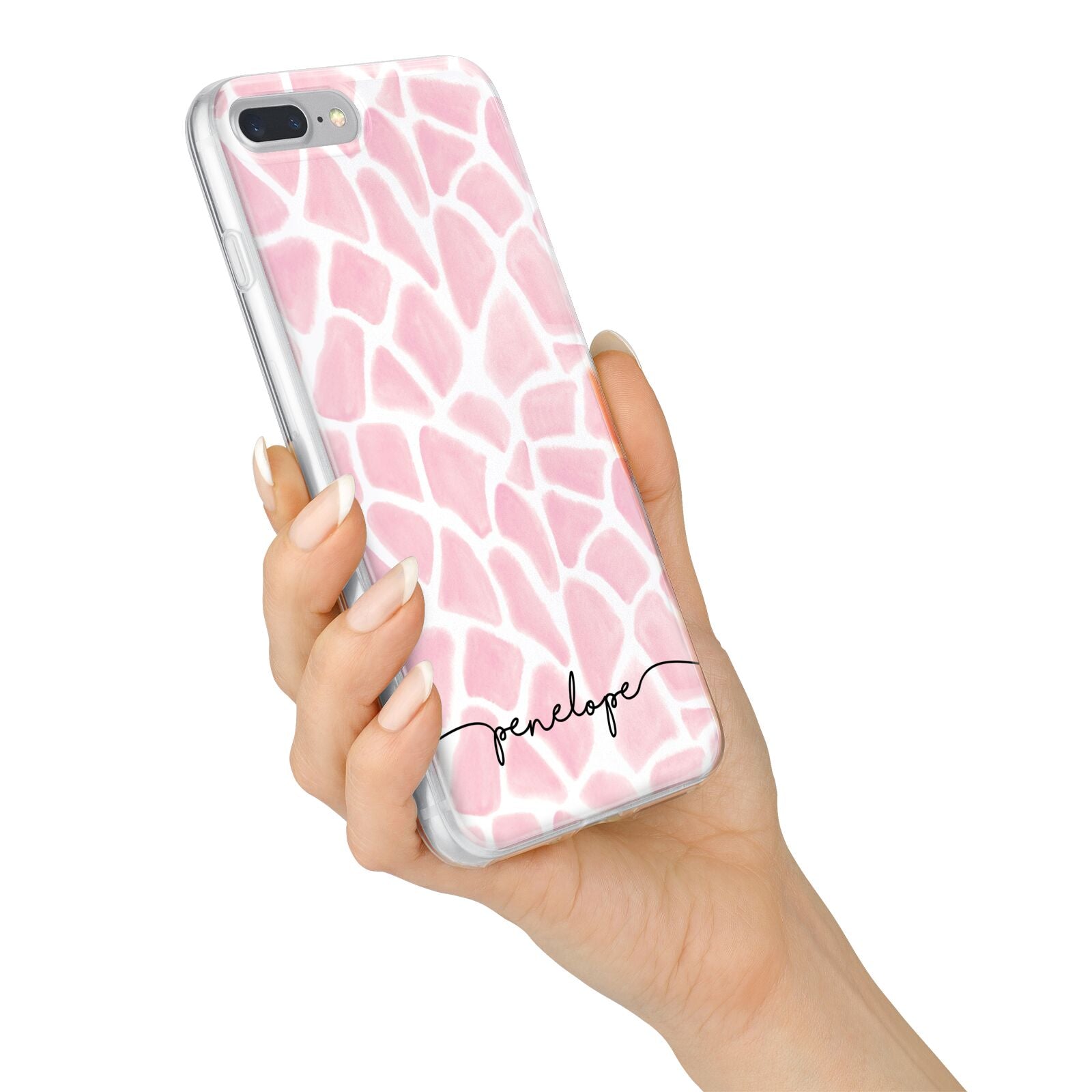 Personalised Pink Giraffe Print iPhone 7 Plus Bumper Case on Silver iPhone Alternative Image