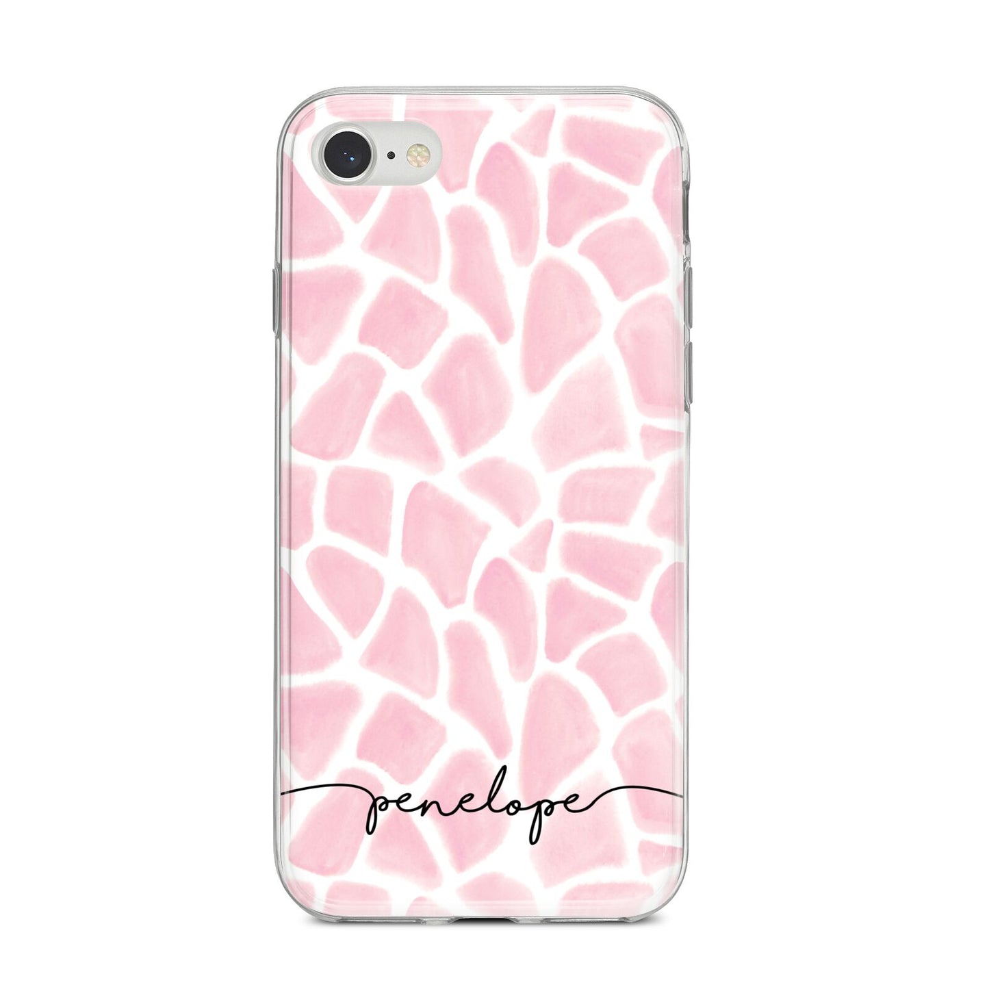 Personalised Pink Giraffe Print iPhone 8 Bumper Case on Silver iPhone