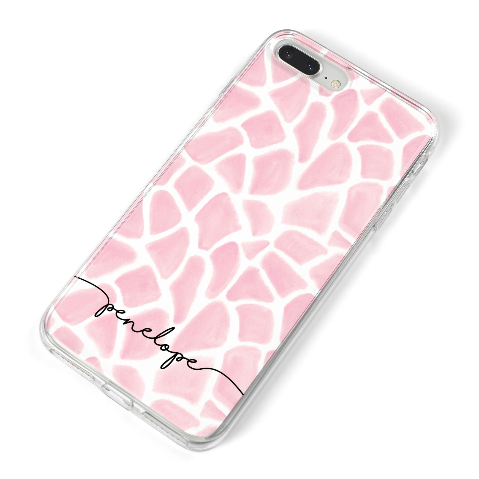 Personalised Pink Giraffe Print iPhone 8 Plus Bumper Case on Silver iPhone Alternative Image