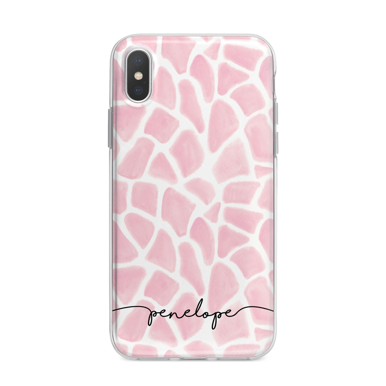 Personalised Pink Giraffe Print iPhone X Bumper Case on Silver iPhone Alternative Image 1