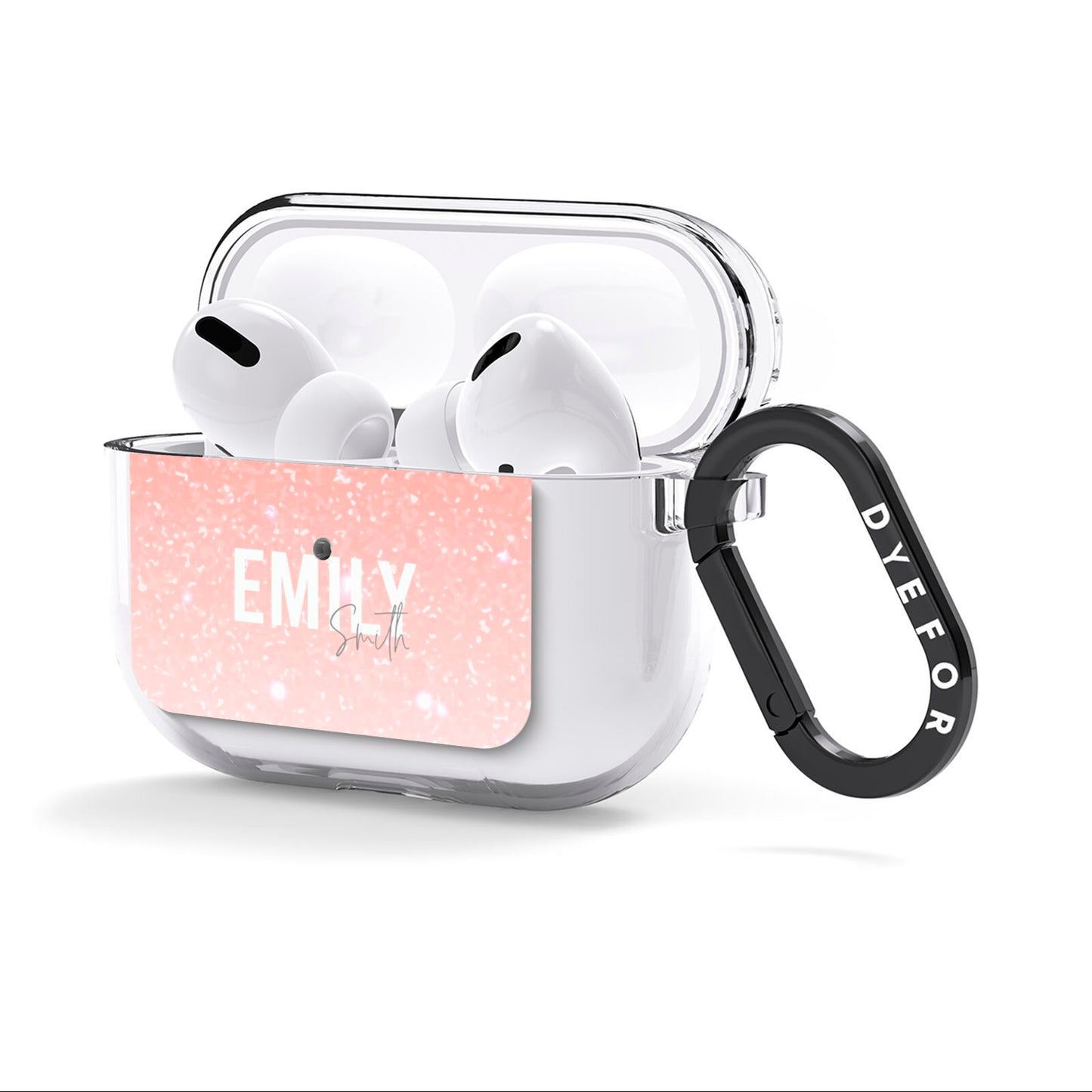 Personalised Pink Glitter Fade Text AirPods Clear Case 3rd Gen Side Image