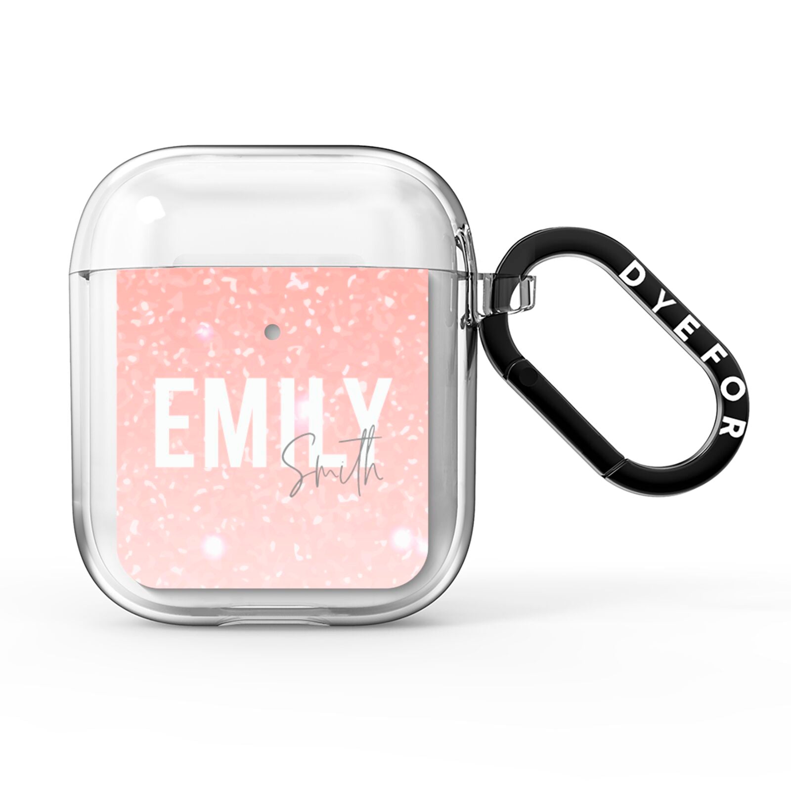 Personalised Pink Glitter Fade Text AirPods Clear Case