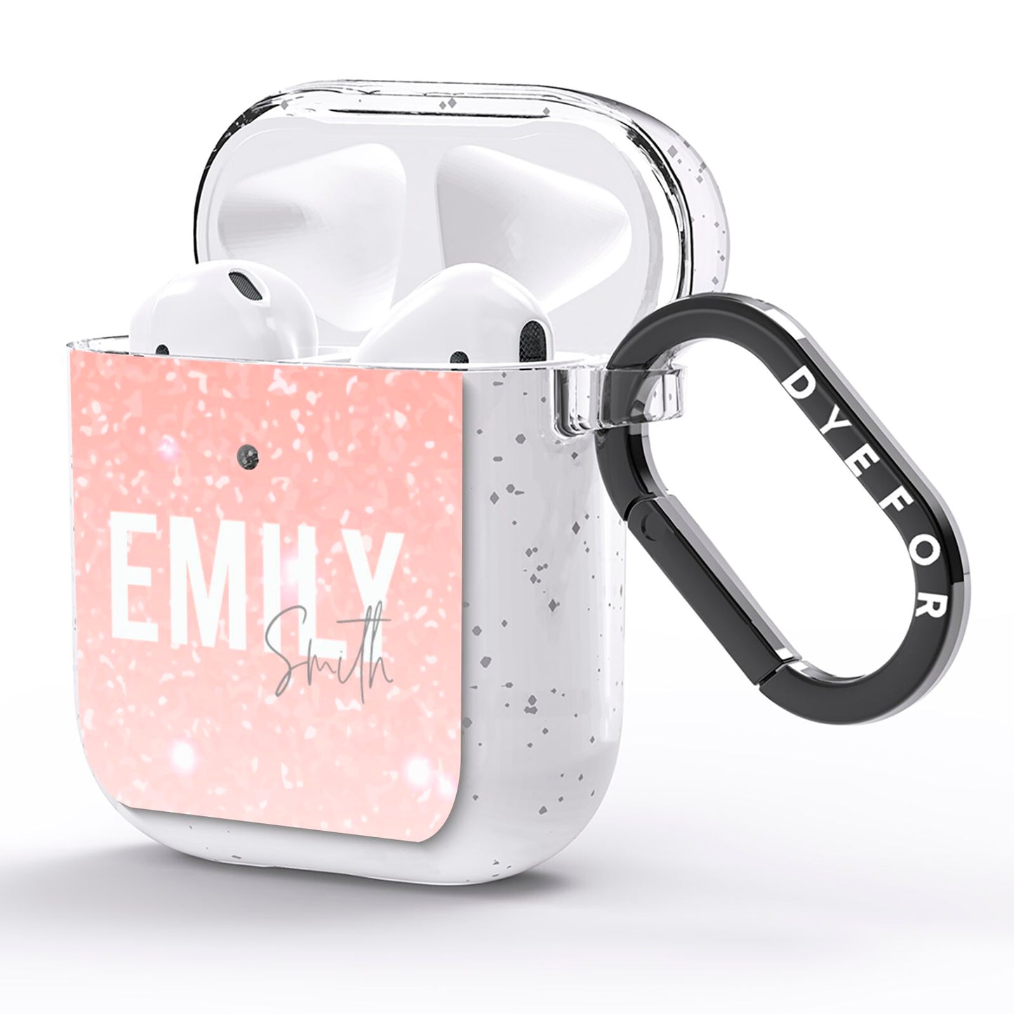Personalised Pink Glitter Fade Text AirPods Glitter Case Side Image