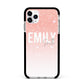 Personalised Pink Glitter Fade Text Apple iPhone 11 Pro Max in Silver with Black Impact Case