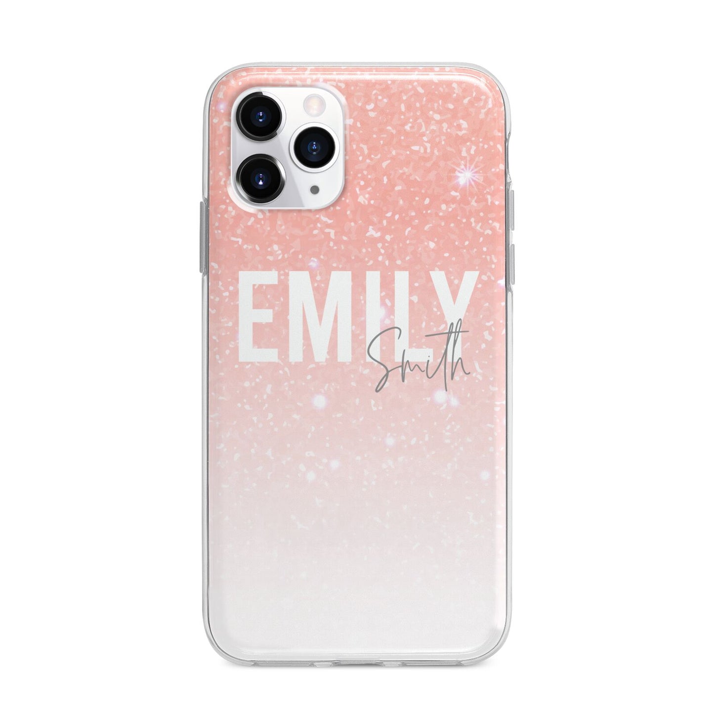 Personalised Pink Glitter Fade Text Apple iPhone 11 Pro Max in Silver with Bumper Case