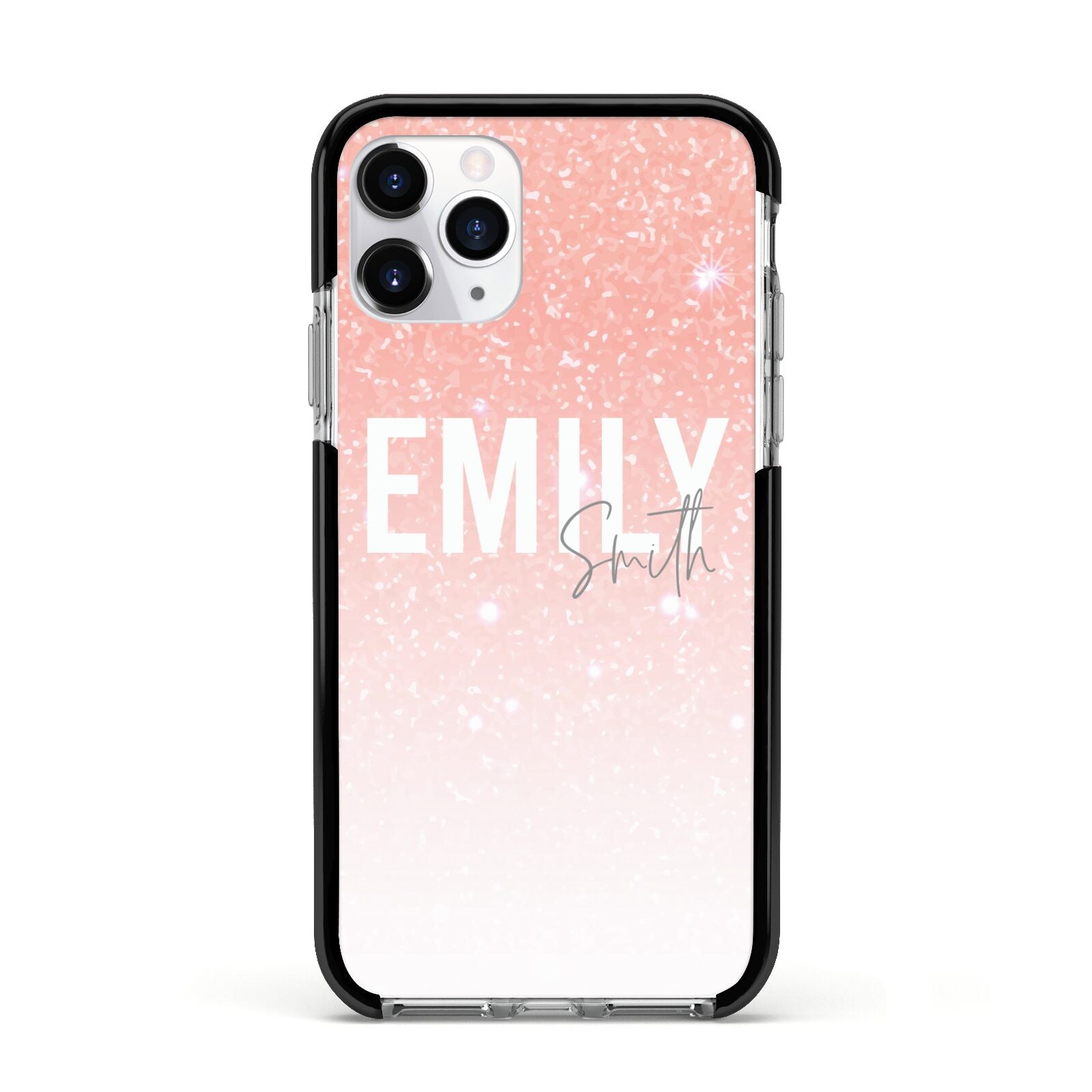 Personalised Pink Glitter Fade Text Apple iPhone 11 Pro in Silver with Black Impact Case