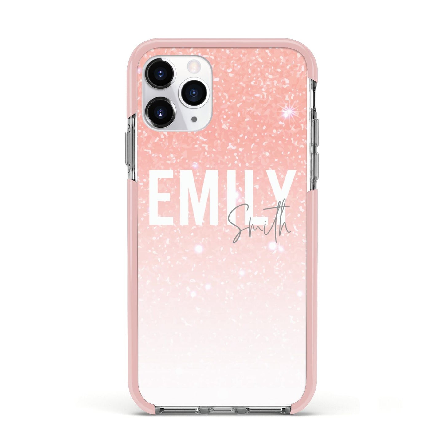 Personalised Pink Glitter Fade Text Apple iPhone 11 Pro in Silver with Pink Impact Case
